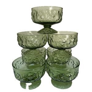 7 VTG Lido Milano Anchor Hocking Sherbet Berry Ice Cream Bowls Green Champagne